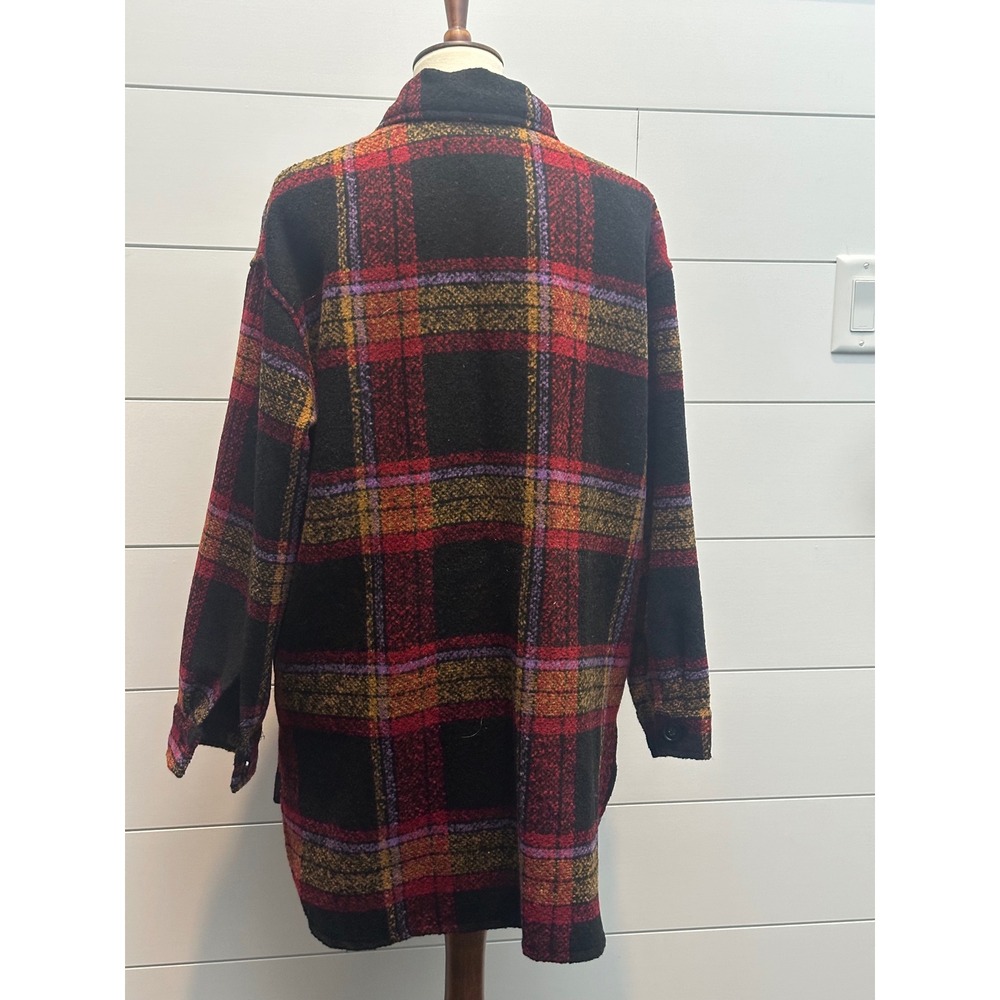 Sanctuary Womens Plaid Wool Blend Shacket Shirt Jacket Red Purple Black Size M - Picture 2 of 5